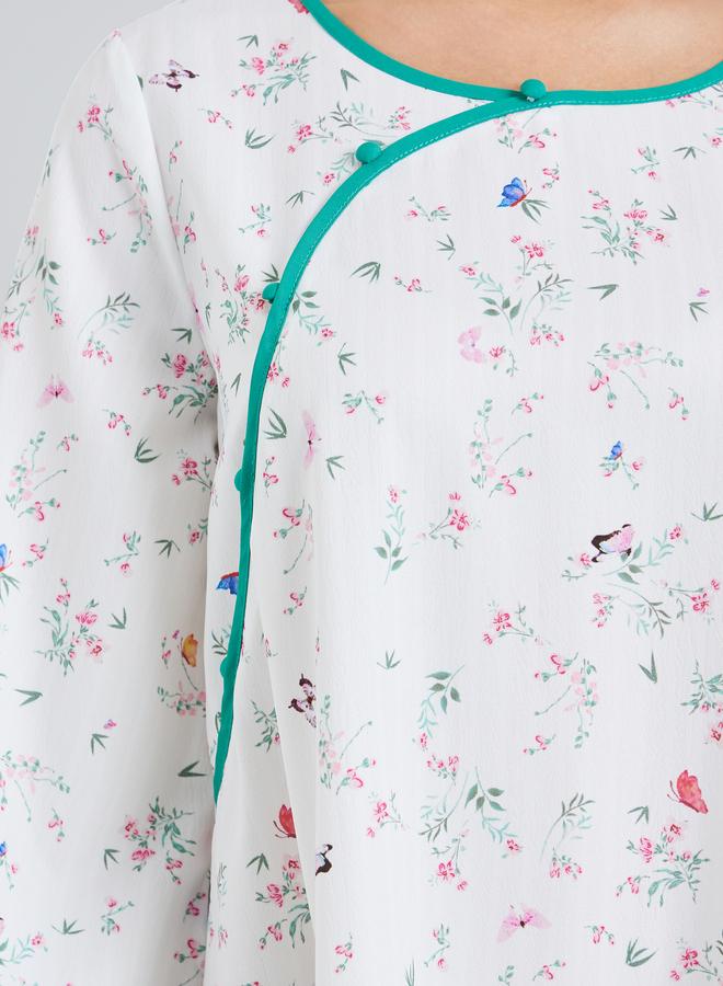 ستايلي جلابية بطبعة زهور بقصة واسعة - Image 3